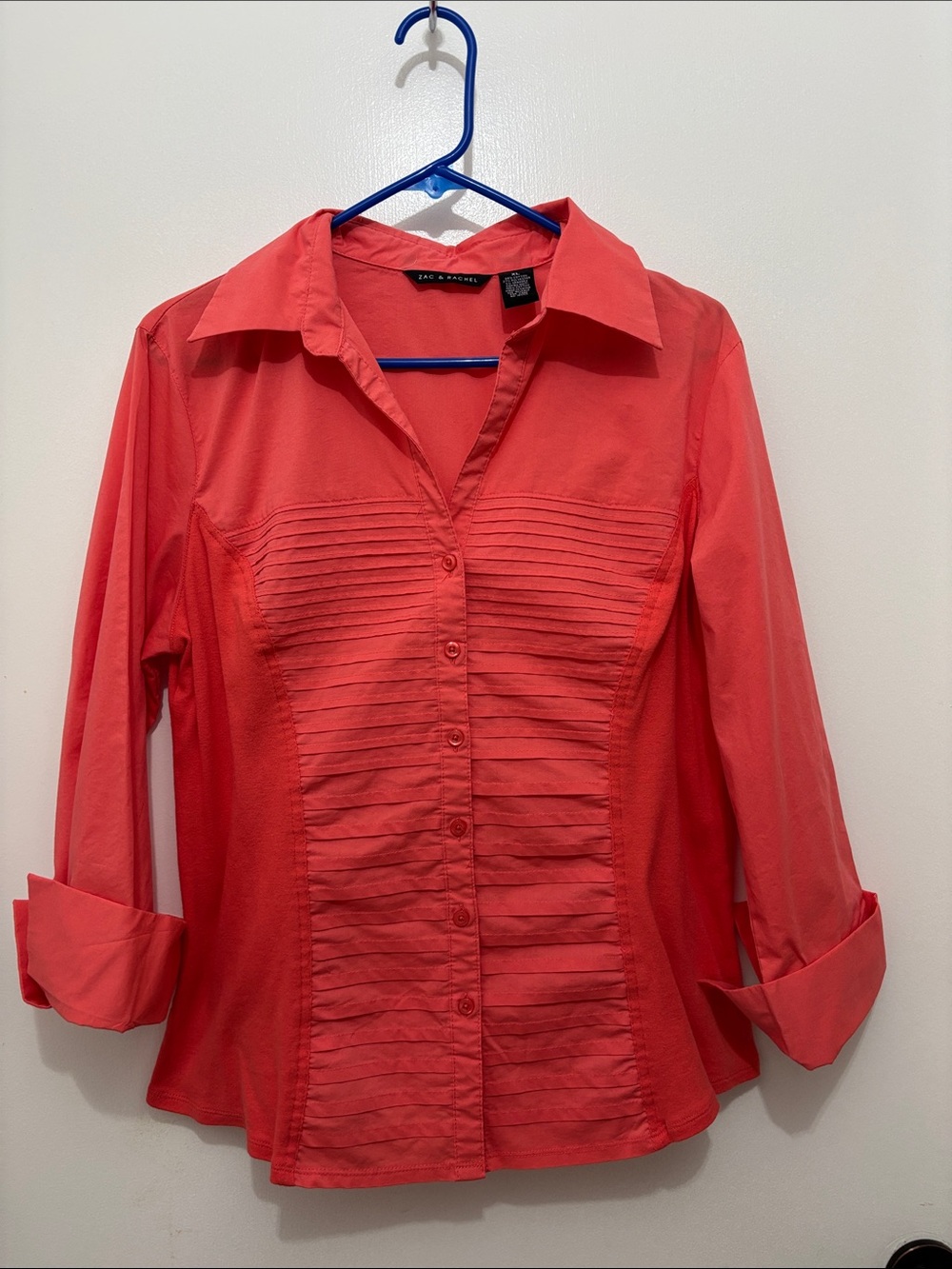 Zac & Rachel XL Coral Pleated Button-Front Blouse